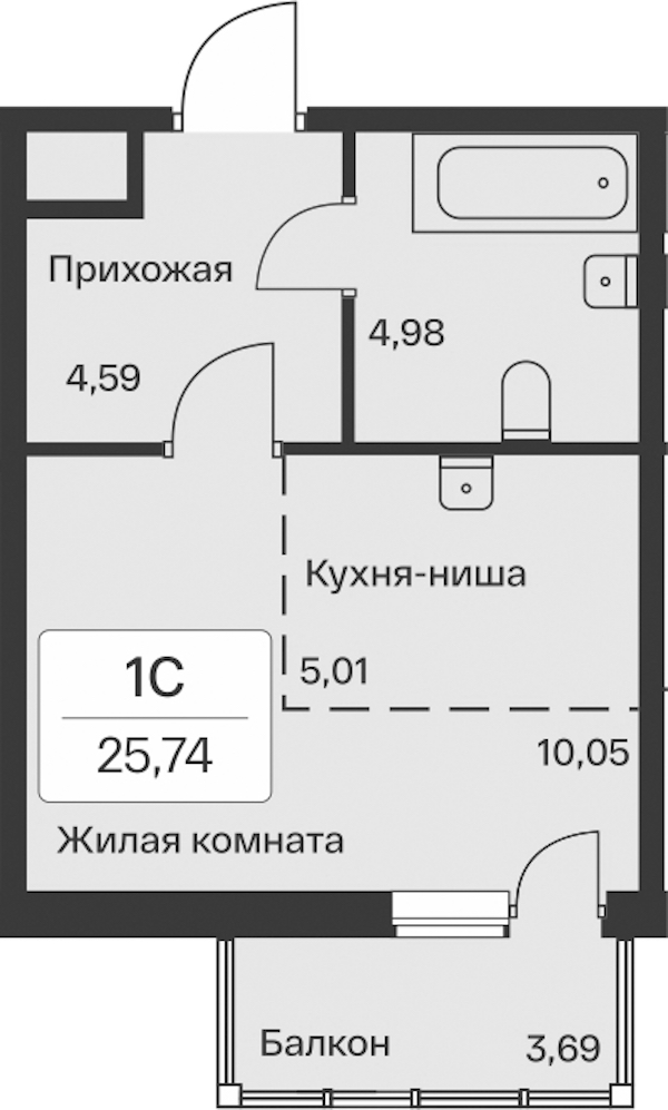 Квартира студия 25.74 м², 3/11 эт., ЖК «Расцветай в Янино»